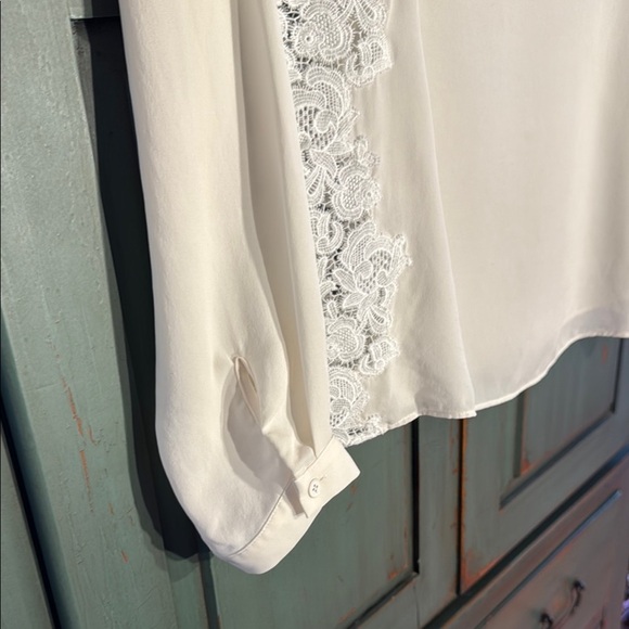 Beautiful Rebecca Taylor Silk Cream Lace Mandarin Collar Blouse EUC - Picture 9 of 9
